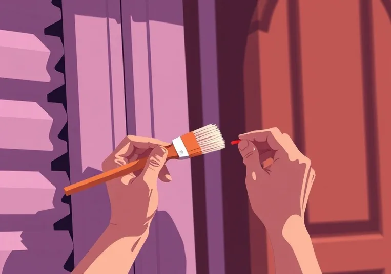 Mise en peinture au pinceau de volets et d'encadrements en bois